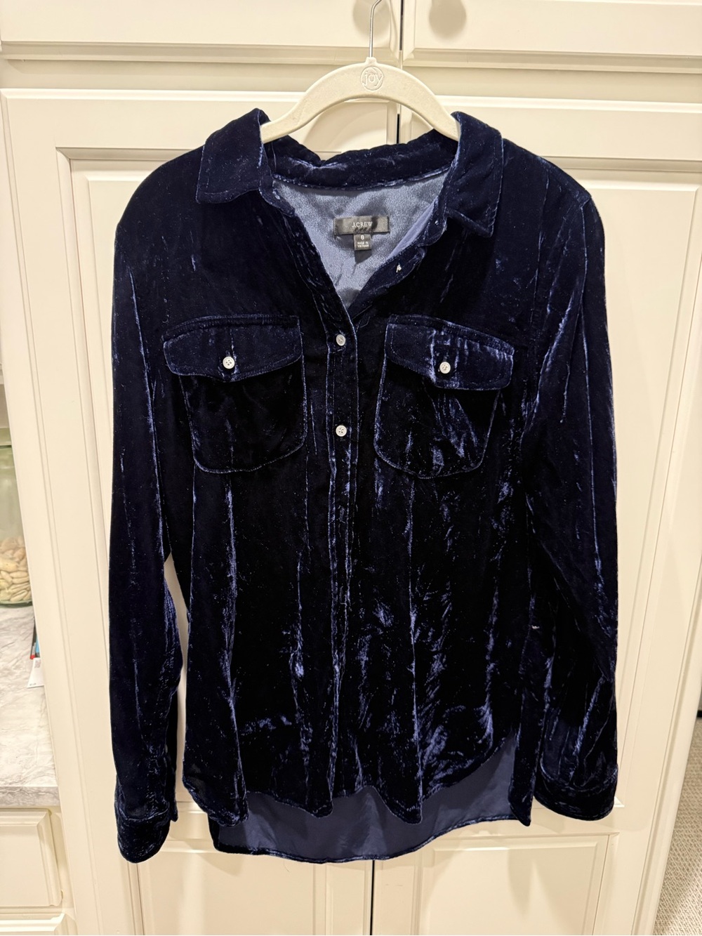J. Crew Navy Velvet Button-Front Shirt